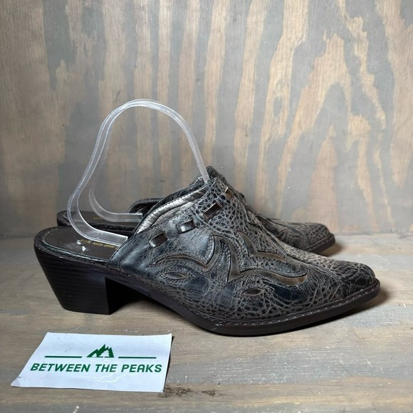 Roper Shoes Roper Womens Mules Heel Black Abstract Faux Lace